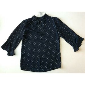 H&M Mock Neck Navy Polka Dot Blouse Size 2